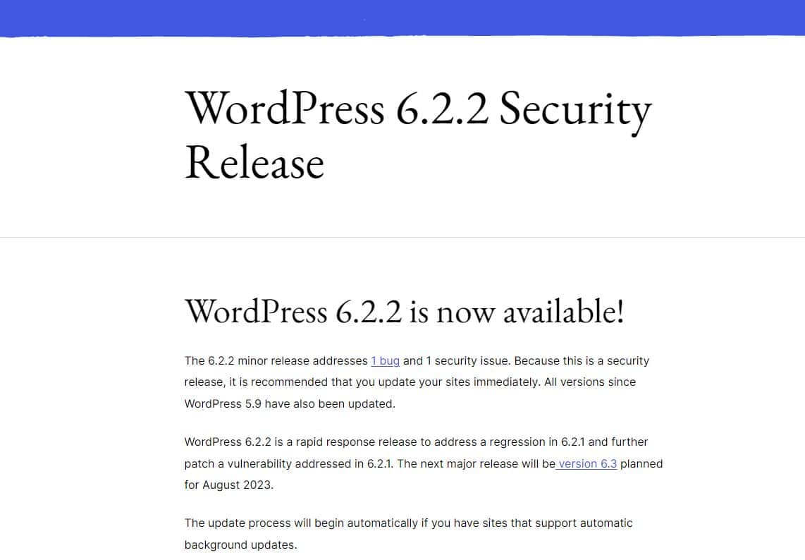 WordPress 6.2.2 und 6.2.1 Sicherheits-Releases